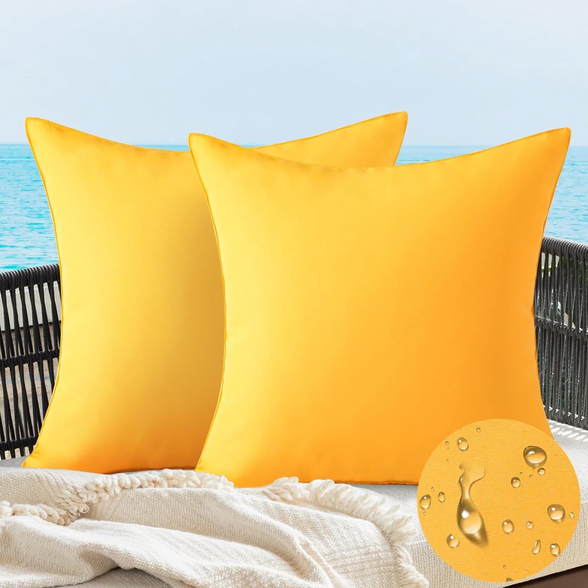 SnelShoppen - Set van 2 waterdichte kussenslopen 45 x 45 cm - Gele tuinkussenslopen voor buiten, sierkussens voor bed, bank, meubels en terrasdecorati