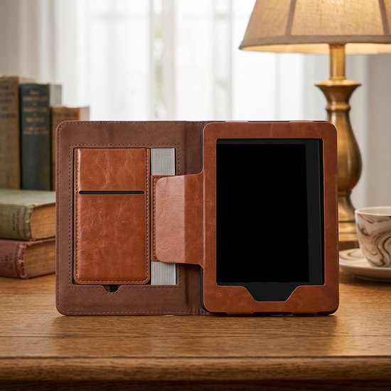 OUYLAF 7 inch e‑reader hoes - E-reader beschermhoes - Leerachtige e-reader cover - E-reader hoes leer - bruin - E‑reader beschermhoes met handriem - E Reader beschermhoes van ouylaf — afbeelding 3