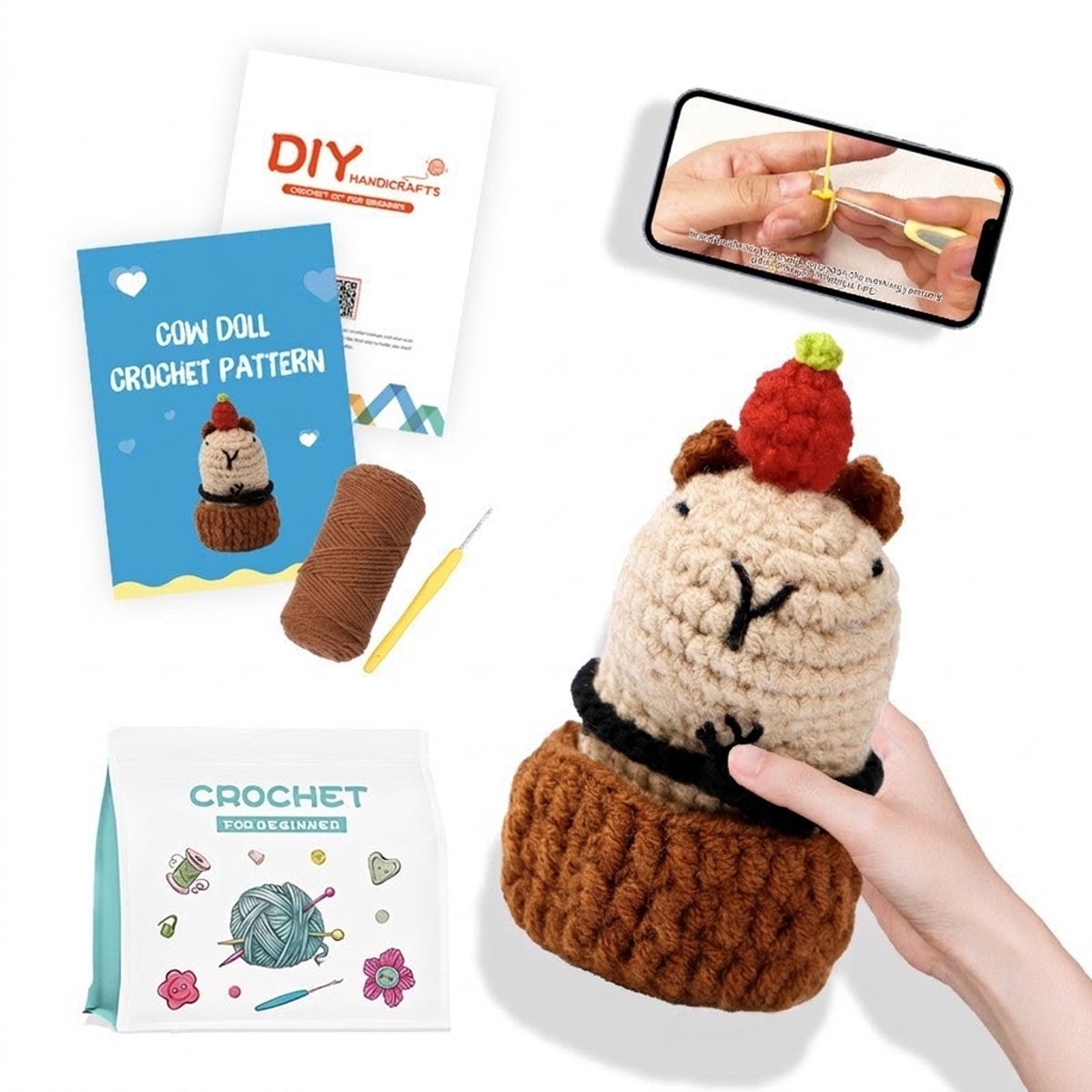 Ryoudavell - DIY Haakset voor Volwassenen - Capibara etui - Haakpakket voor beginners - Haakpakket Dieren - Beginners haakset - Amigurumi haakpakketten