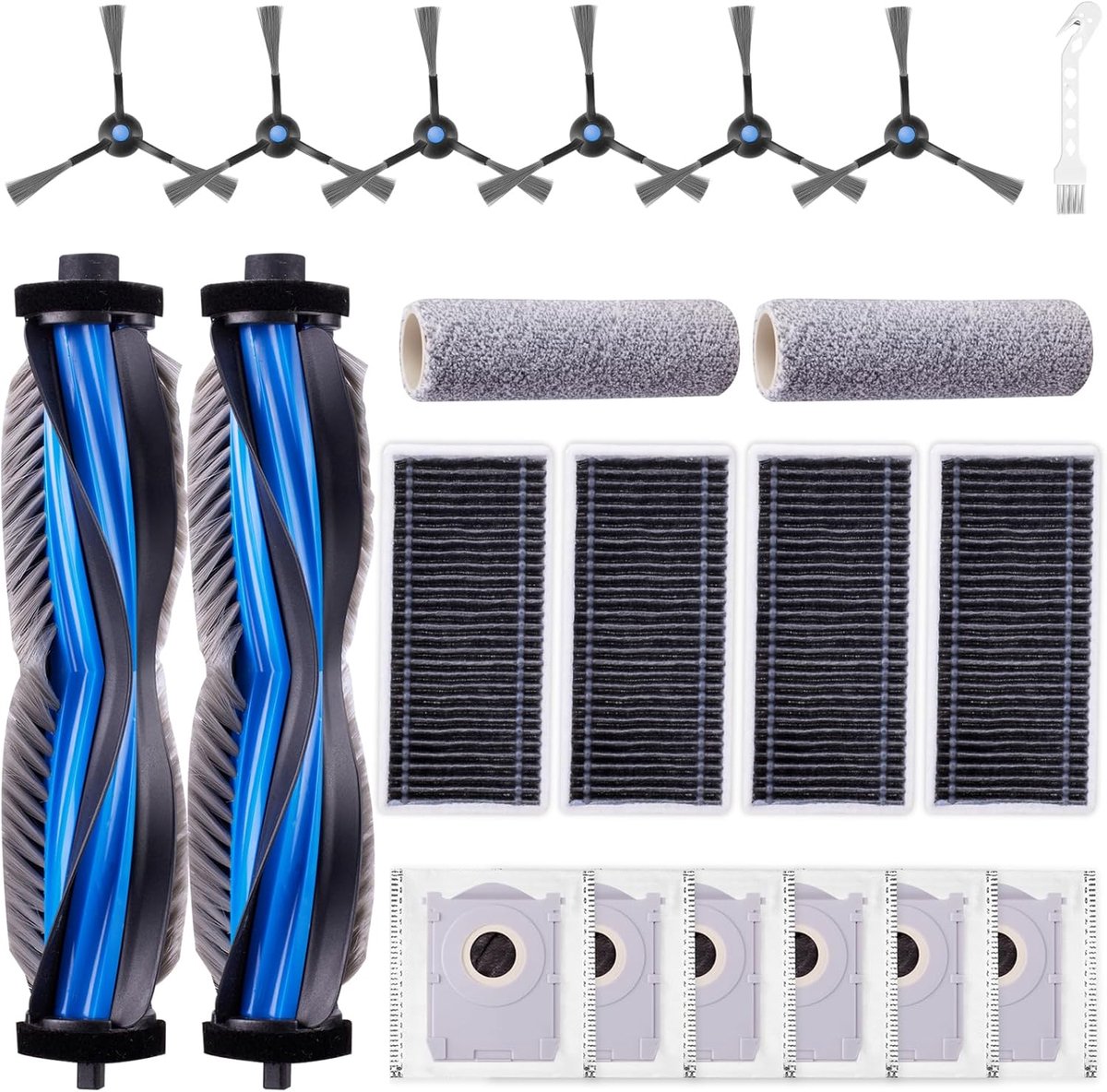 SnelShoppen - 25-Delig Accessoire Set voor Robotstofzuiger - Vervangende Onderdelen - 2 Hoofdborstels, 6 Moppen, 6 Stofzakken, 6 Zijborstels, 4 Filter