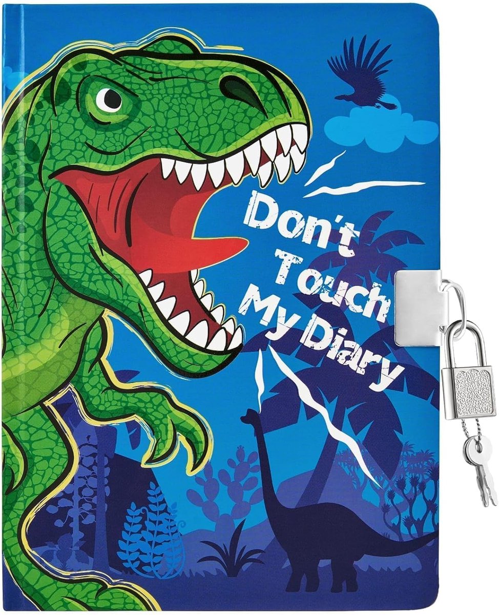 Thijox - Dagboek voor Kinderen Jongens met Dinosaurus Motief, Lichtgevend Notitieboek A5, Gelinieerd met Slot en Sleutel, Perfect voor School en Reis