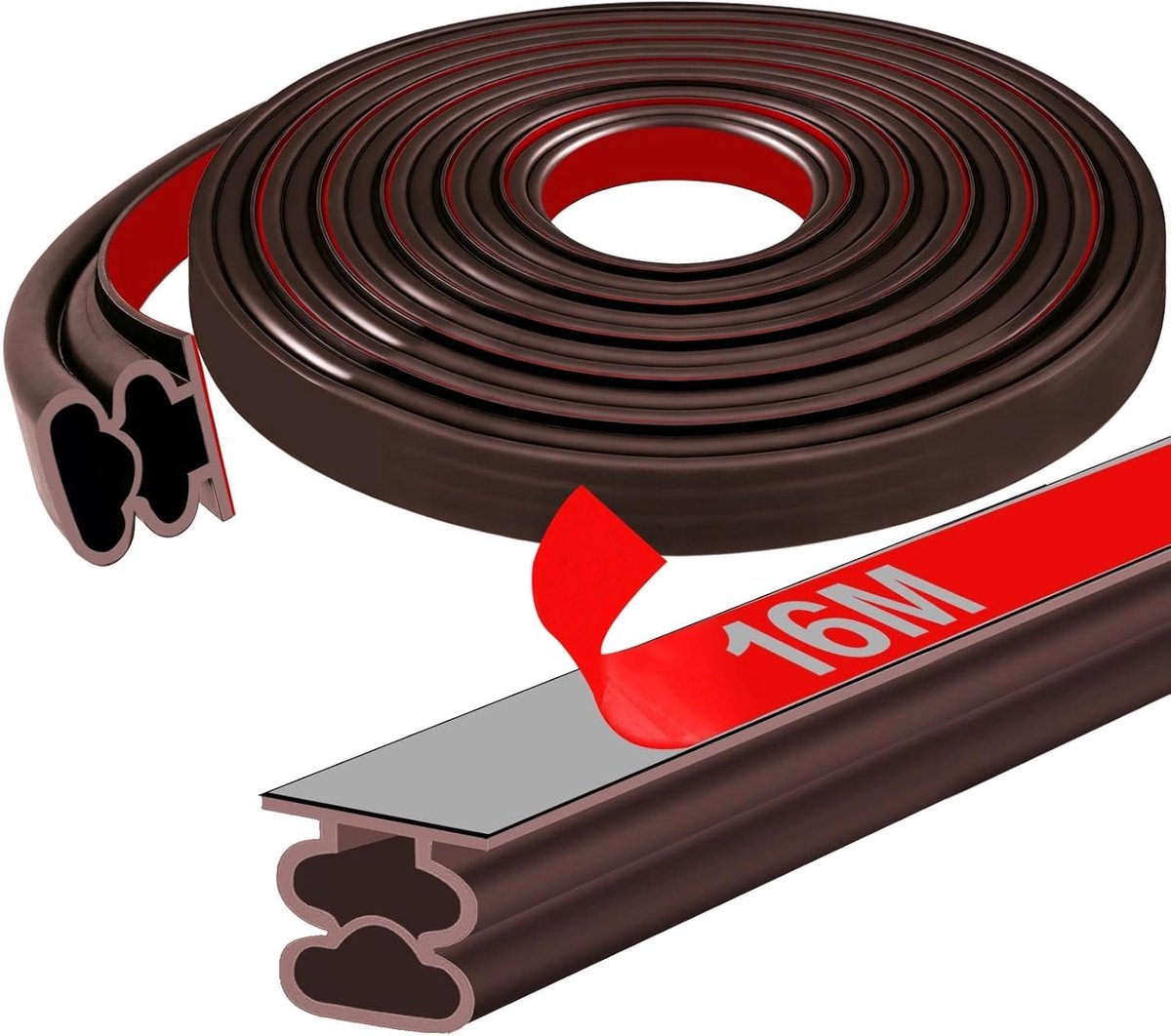 SnelShoppen - Zelfklevende Dichtstrip 16 m - Rubber Deur- en Raamdichtingen 10 x 10 mm - Flexibel Bruin - Draagkrachtige Geluidsisolatie en Weerbesten