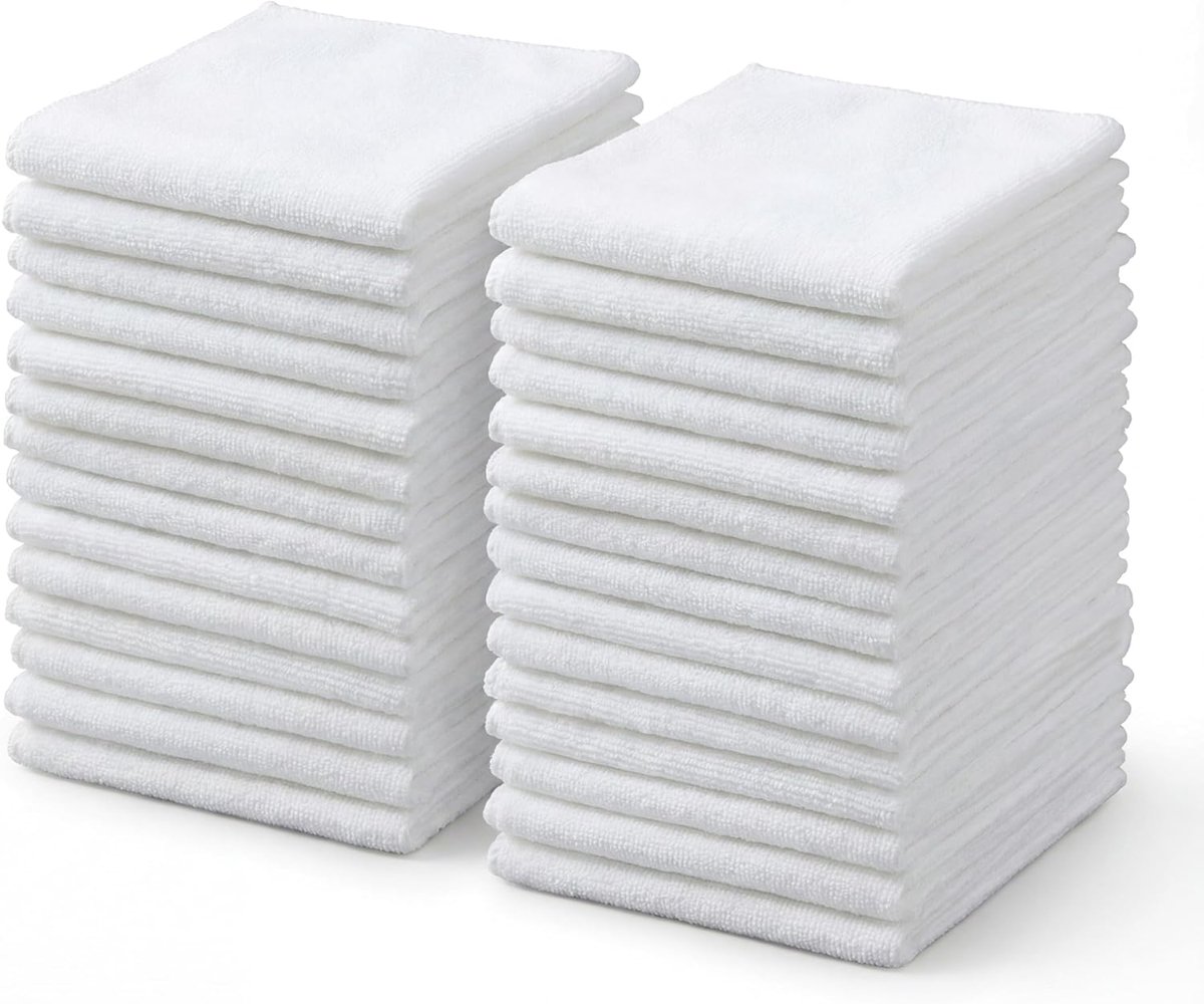 SnelShoppen - 30 Microfiber Washcloths 25x25cm, Sneldrogend, Herbruikbaar, Gezichtsreiniging, Witte Doekjes voor Spa, Sport en Schoonheid