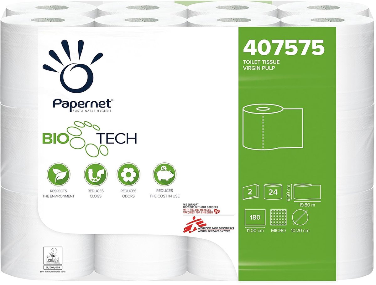 SnelShoppen - Biologisch afbreekbaar toiletpapier 2-laags - 24 rollen - Zelfopblazend toiletpapier voor camping en boottoiletten - 180 vellen per rol