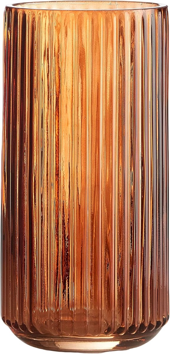 SnelShoppen - 7.5" Bloemenvaas Amber Dikte Handgeblazen Glas Vintage Gestreept voor Boekenplank, Eettafel, Binnen, Bureau, Vergaderkamer, Badkamer, We