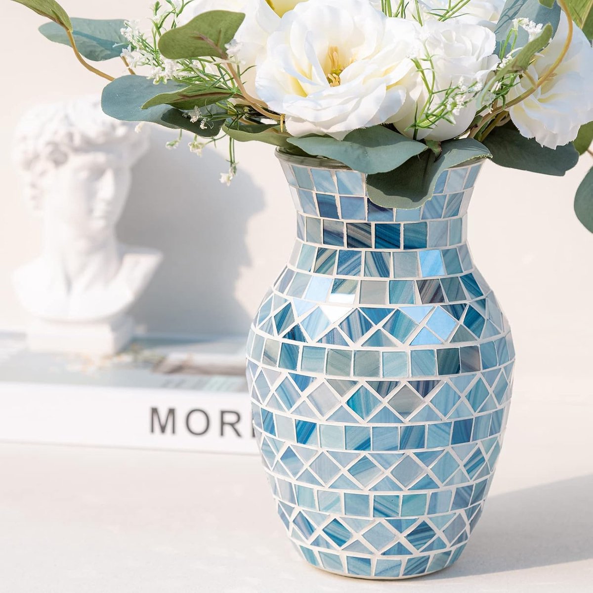 SnelShoppen - Bluewe Glazen Vaas voor Bloemen - Decoratieve Vaas in Boho-Stijl - Moderne Bloemenvaas voor Slaapkamer, Kantoor, Woonkamer, Vensterbank