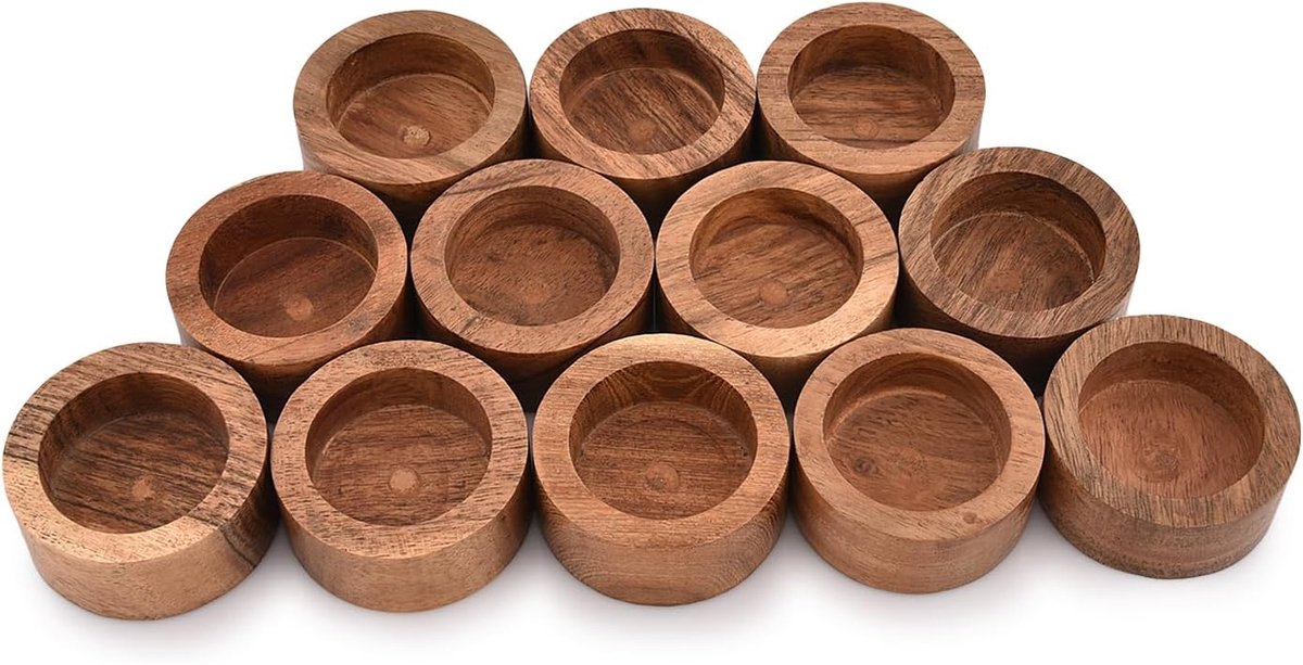SnelShoppen - Acacia Houten Theelichthouder Set van 12 - 5.5cm x 5.5cm x 2.5cm - Duurzaam, Elegant, Ideaal voor Bruiloften, Feestjes en Thuisdecoratie
