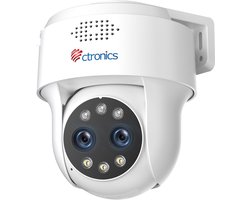 Ctronics 4MP 10× hybride zoom bewakingscamera voor buiten, dual lens, auto track, mens/voertuigherkenning, 2,5 K QHD 30 m kleurennachtzicht, pc/app, WLAN 2,4/5GHz, 128GB TF/Cloud, incl. houder, IP66