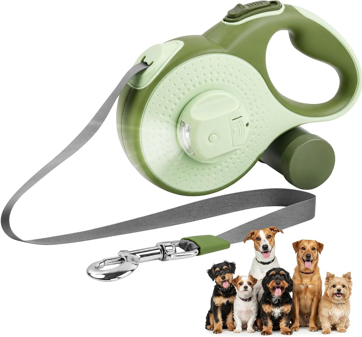 SnelShoppen - Uittrekbare Hondenriem 8 m, Flexibele Rollijn voor Honden tot 35 kg, Met Poepzakhouder, 360° Anti-Klit, Weerbestendig en LED-Licht, Idea