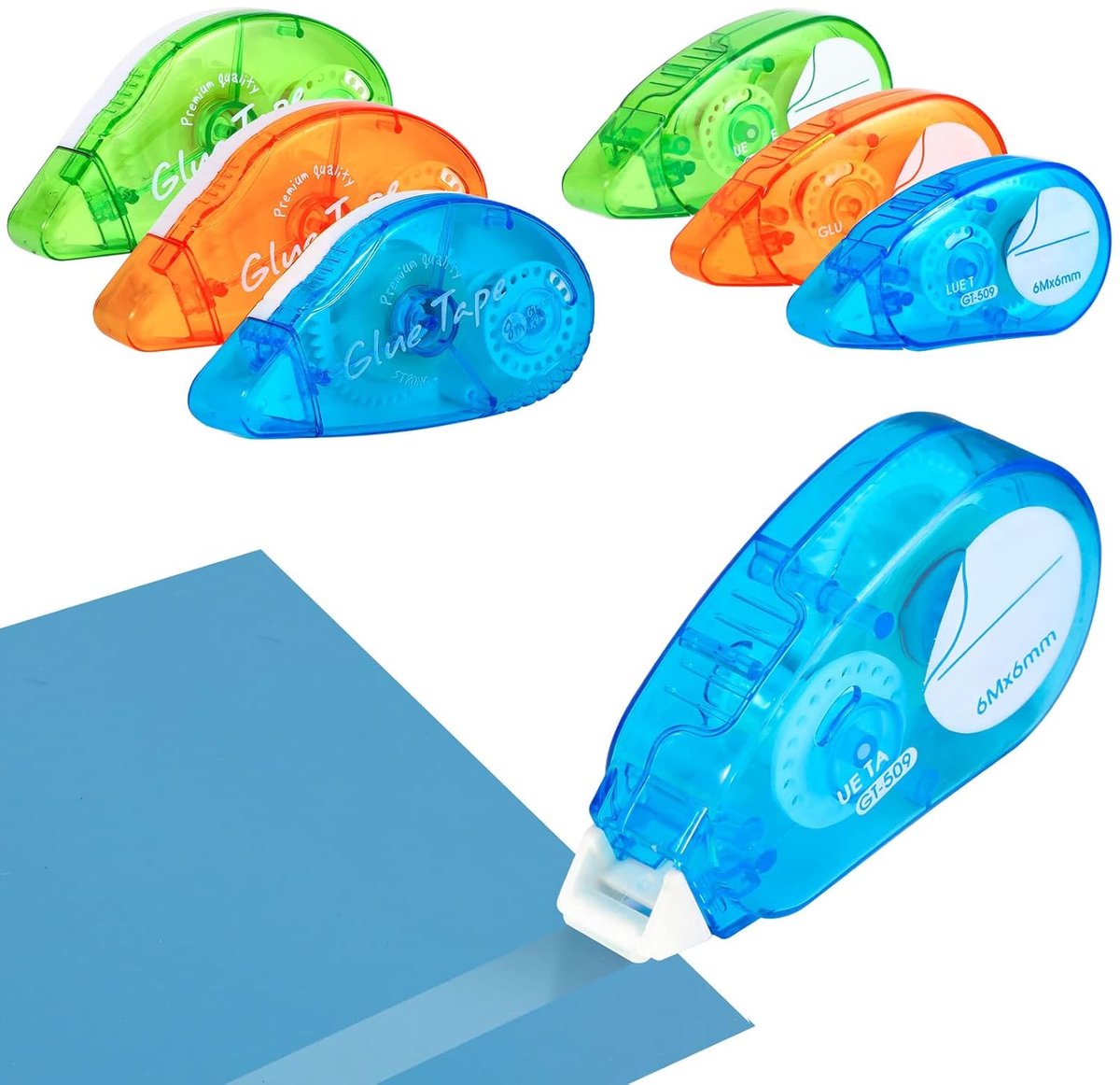 SnelShoppen - Pack van 6 Dubbelzijdige Lijmrollers - Transparante Plakband voor Knutselen, Foto's, Kaarten, Enveloppen - 6mm x 6m & 8mm x 8m - Kleur: