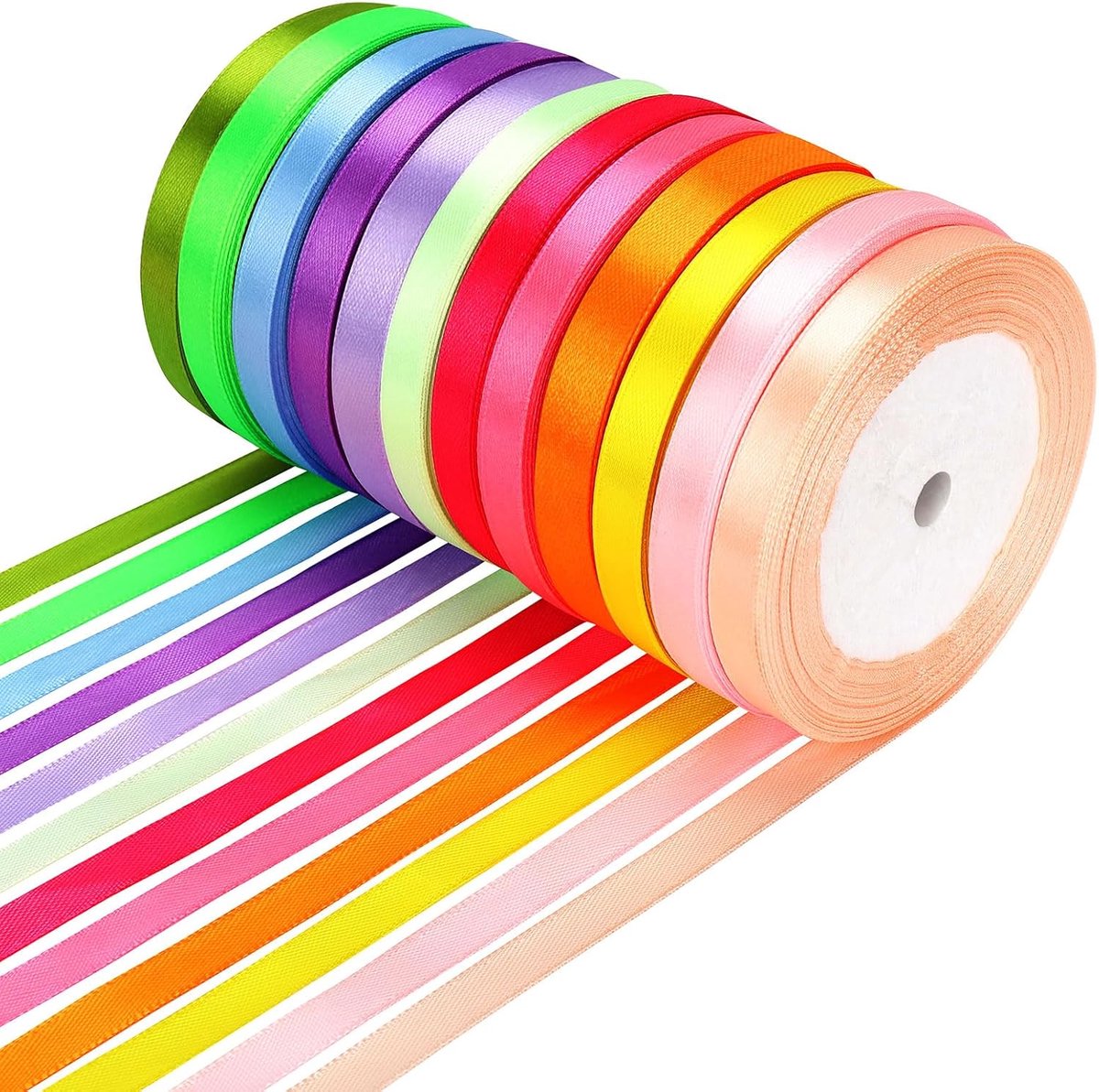 SnelShoppen - Satin Ribbons 10 mm, 264 m, 12 Kleuren, Cadeau Ribbons, Versieringen, Knutselen, Haarstrikken, Boeket Decoratie