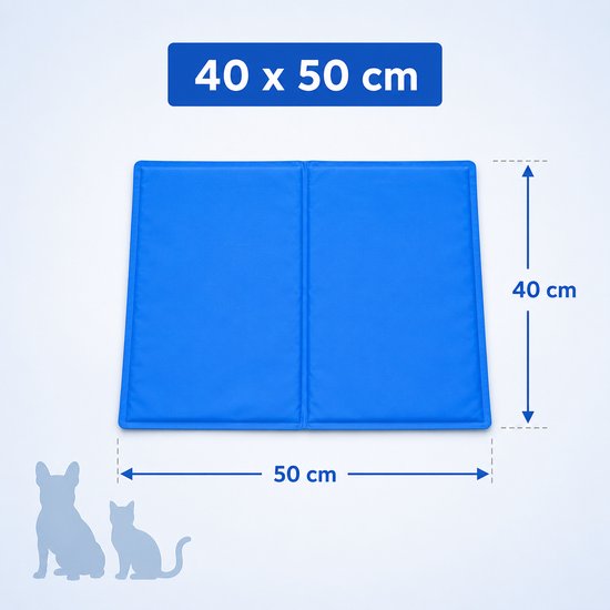 Blauwe koelmat van 40 x 50 cm voor huisdieren.