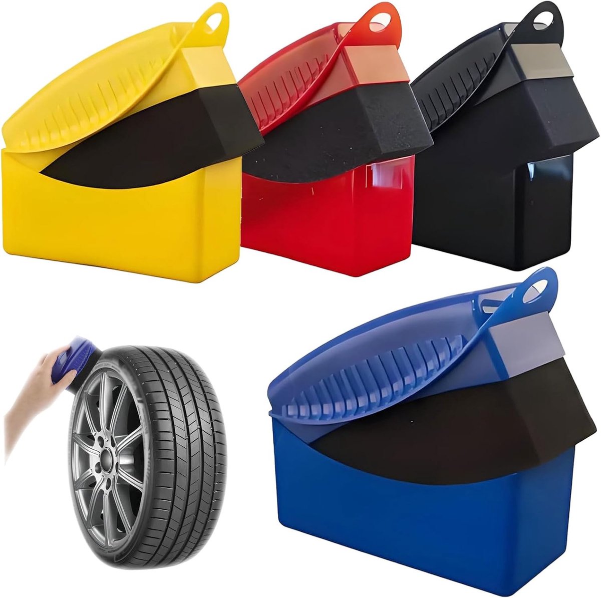 SnelShoppen - Tyre Cleaning Sponge 4 Stuks, Tire Gloss Applicator Pads met Deksel, Professionele Bandenverzorging, Geschikt voor Alle Bandentypes, Kle
