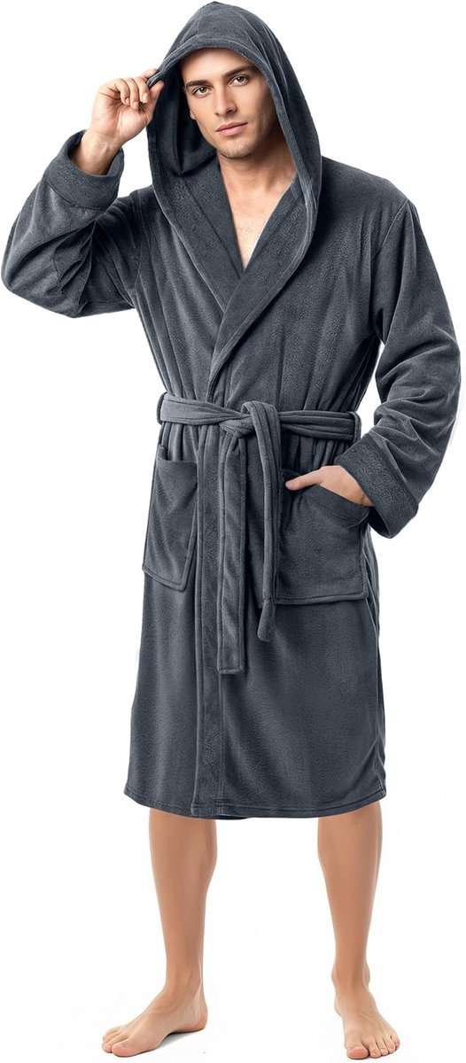SnelShoppen - Luxe Heren Badjas met Capuchon | Super Zachte Fleece Badhuis | Comfortabele Loungewear en Nachtkleding | Perfect voor Thuis, Relaxen en