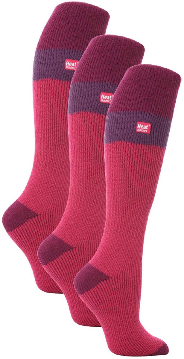 Heat Holders 3 paar kniehoge skisokken voor dames Framboos / Fuchsia