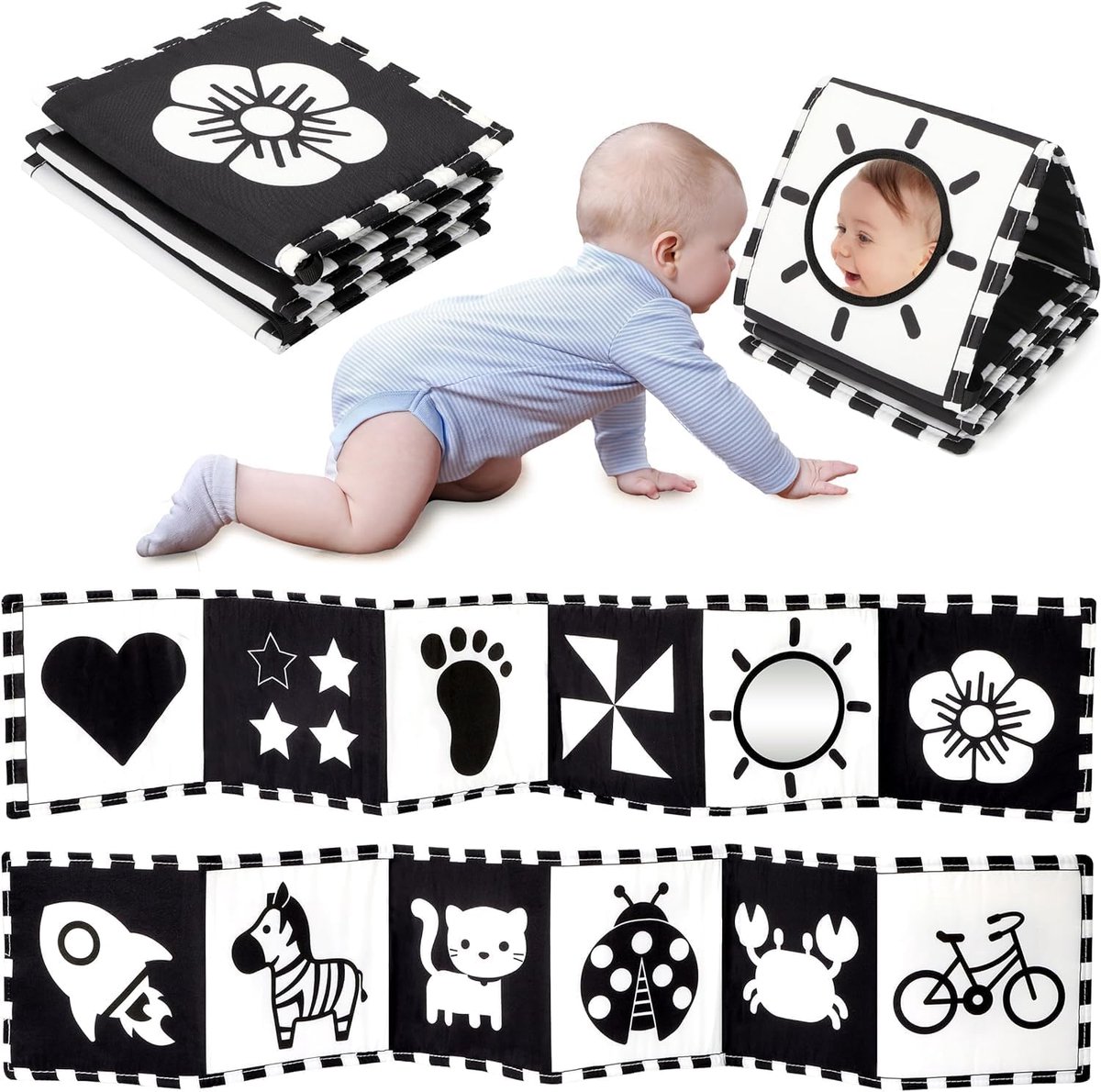SnelShoppen - Zwart-Wit Babyboek, Contrast Boek, Fotoboek voor Baby's, Stofboek voor Baby's, Contrast Speelgoed voor 0-12 Maanden, Baby Cadeau
