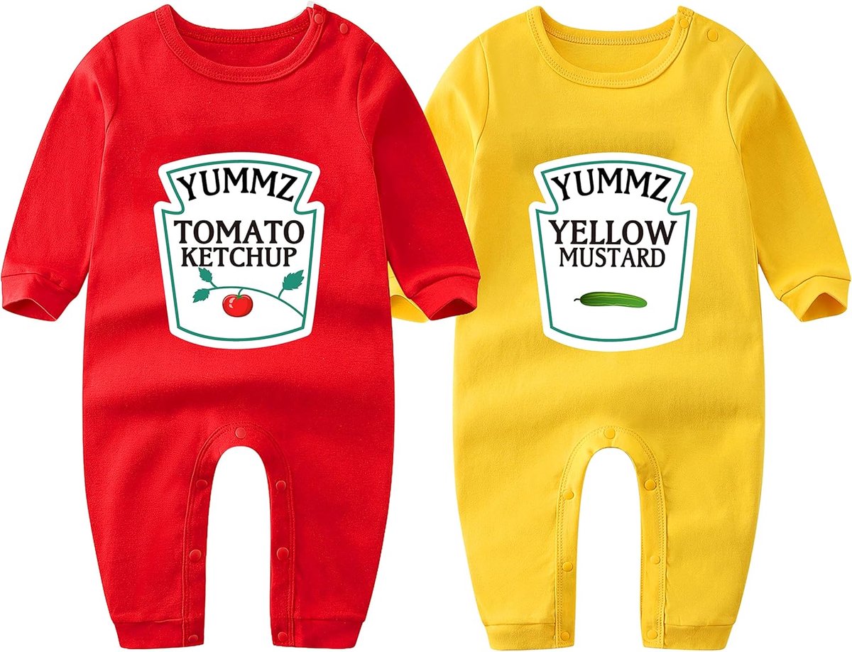 SnelShoppen - Baby Twins Rompers Unisex voor Jongens en Meisjes - Yummz Tomaat Patroon in Rood en Geel - Schattige Baby Kleding - Perfect Cadeau voor