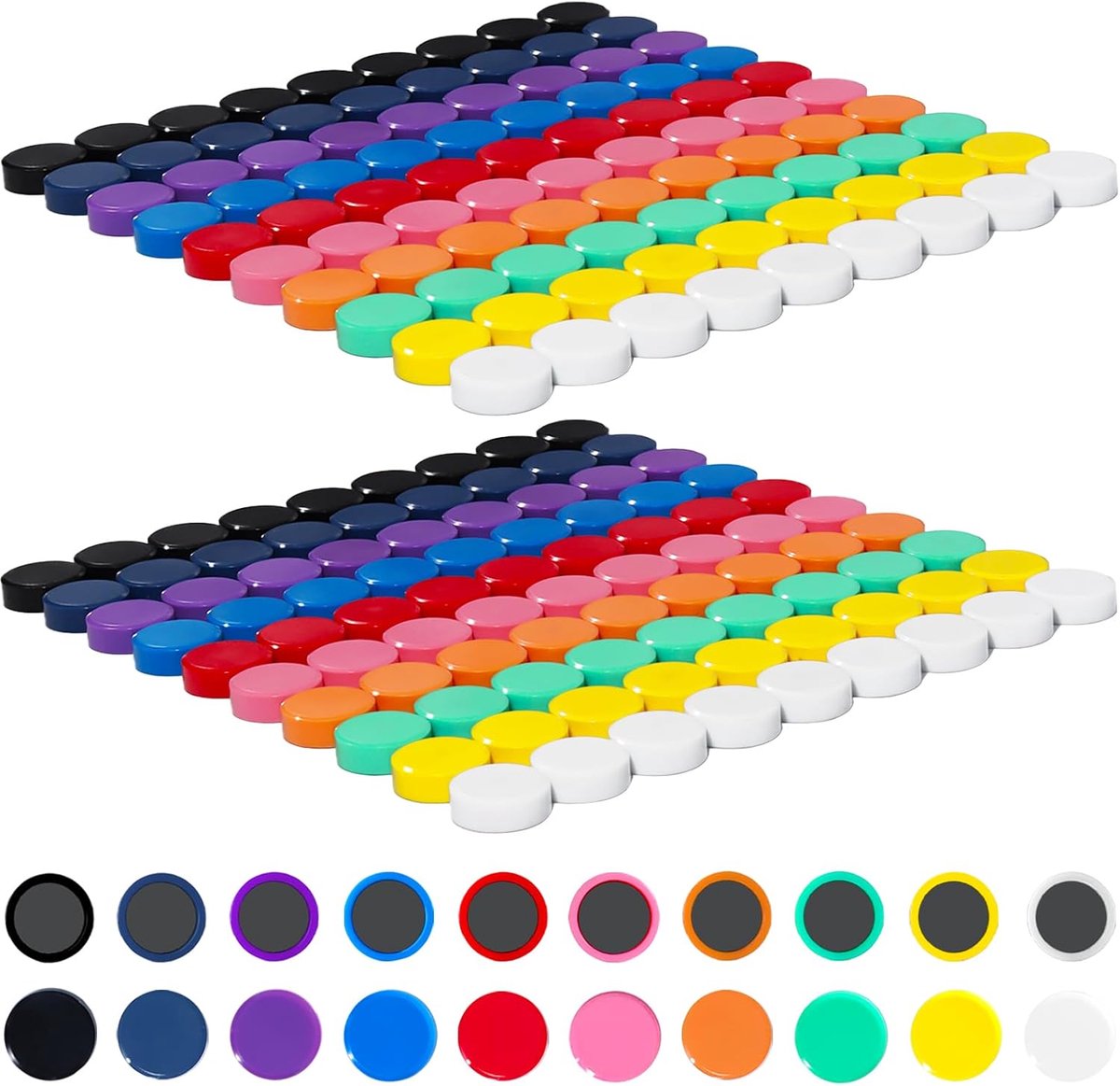 SnelShoppen - 200 Stuks Sterke Ronde Magneten in 10 Kleuren voor Whiteboard, School, Kantoor - Mini Magneten voor Prikbord, Magnetische Wand en Vitrin