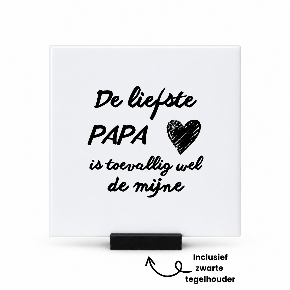 Hacebo De liefste papa met zwart hart tegeltje met tegelhouder - Papa - Liefste papa - tegeltjes met tekst - Vaderdag cadeautje - Cadeau voor papa - Verjaardag - Geschenk - Cadeau - Gift - spreuktegels - 10.8x10.8 CM Wit