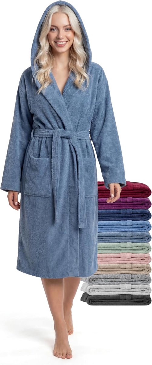SnelShoppen - Dames Badjas Middellange Lengte met Capuchon - 100% Katoen Frottee 380 g/m² - Badjas voor Bad, Spa en Thuis, Mid-Calf Lengte, Zacht en A