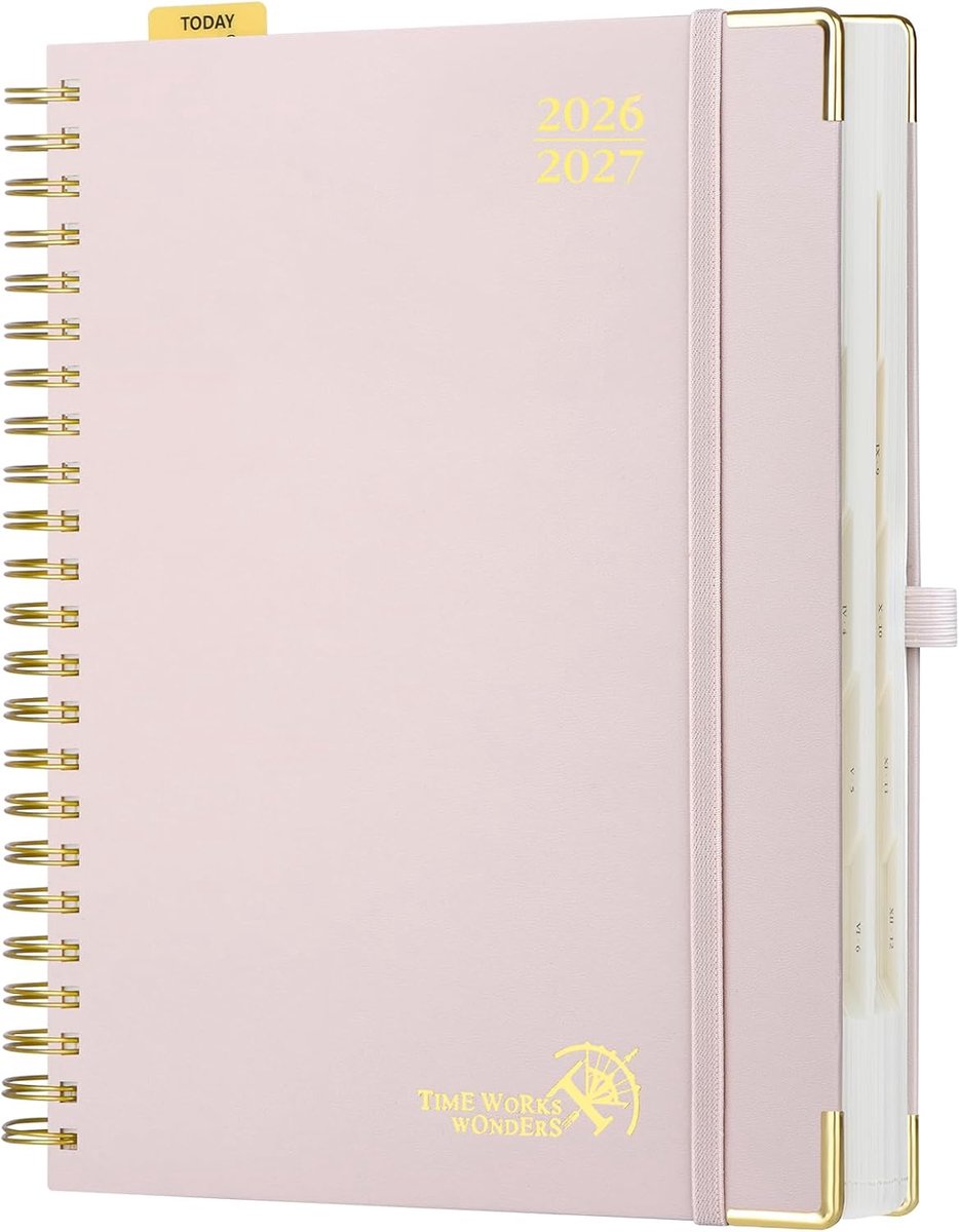 SnelShoppen - Agenda 2026 2027 Daily Planner A4 - 1 Pagina per Dag - Hard Cover - Lichtroze - School Planner met Binnenzak - 30.5 x 21.5 cm - 80 GSM