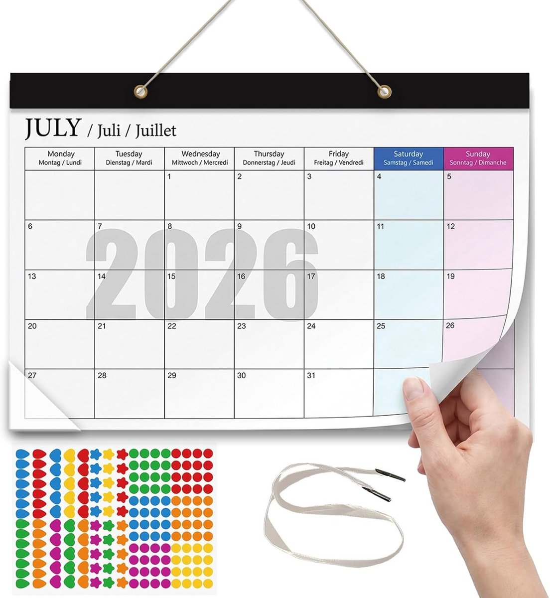 SnelShoppen - Premium Wandkalender 2026-2027 A4 - 18 Maanden Maandplanner van Juli 2026 tot December 2027 - Familieplanner met Dik Papier voor Keuken