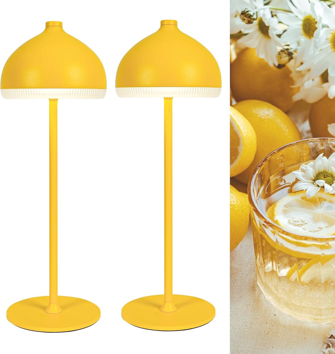 SnelShoppen - Set van 2 Gele Dimbare Draadloze Tafel lampen, Oplaadbare 5200 mAh, IP54, Perfect voor Slaapkamer, Terras, Balkon en Woonkamer