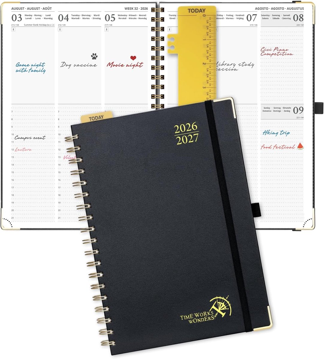 SnelShoppen - Weekplanner 2026-2027 A4 - Spiral School Agenda 17 Maanden - 100g FSC Papier - Zwart - Dagelijkse Taken & Doelen Plannen