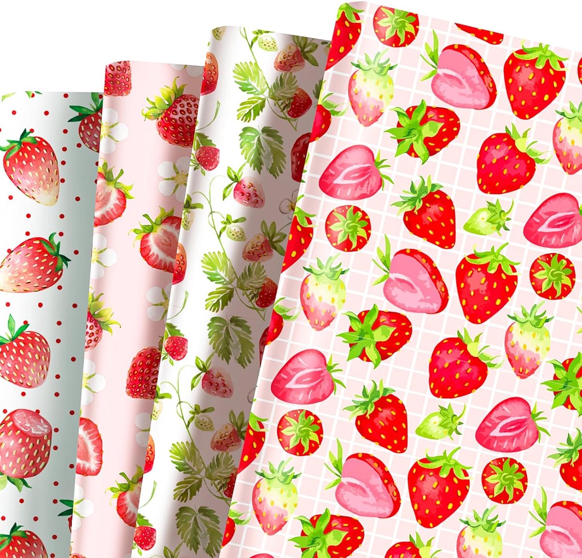 SnelShoppen - 12 Vellen Aardbei Cadeaupapier voor Meisjes, Verjaardag, Fruit Design, Cadeau Inpakpapier voor Kinderen, Roze/Rood, 68 x 50 cm voor Fees