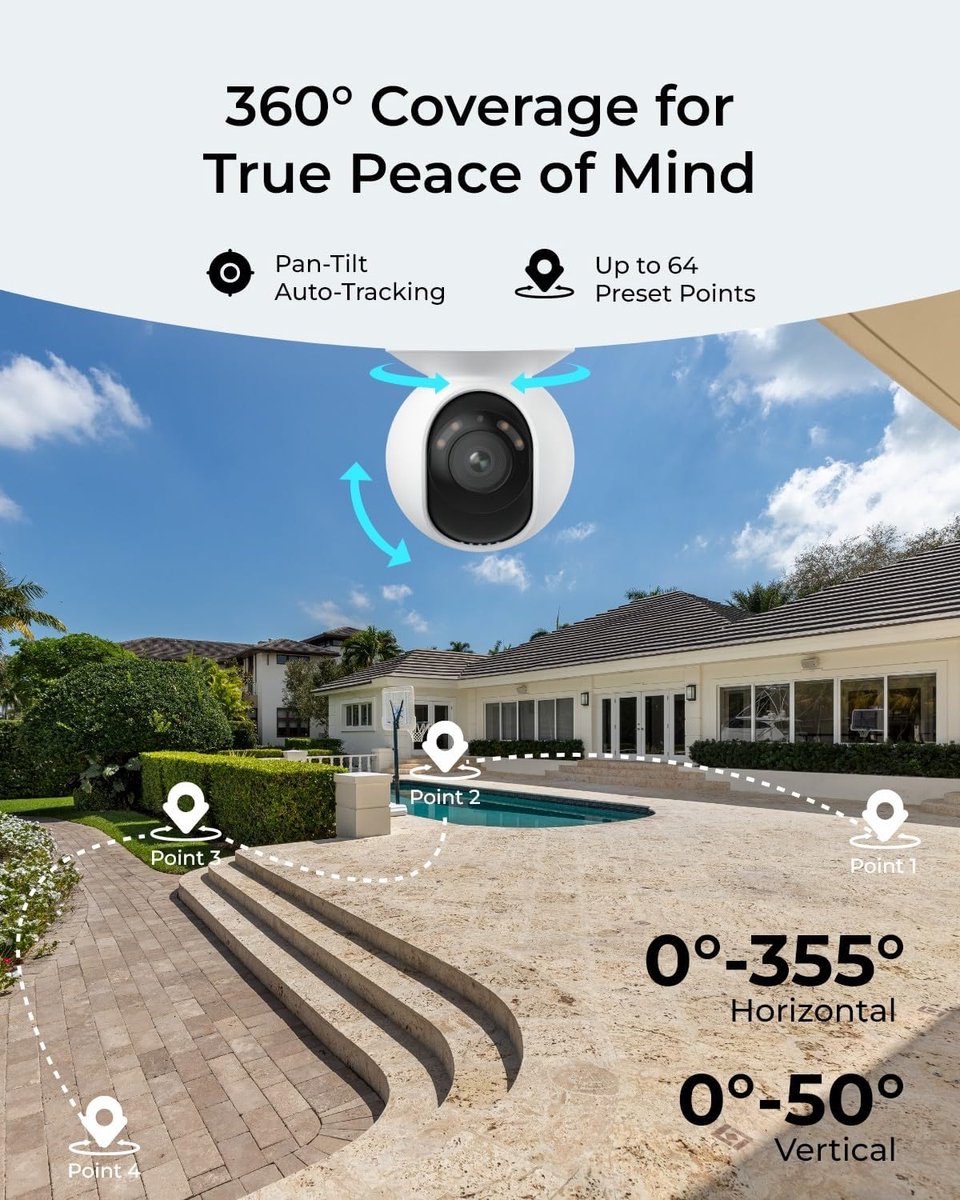 Thijox - 4K PoE Beveiligingscamera Buiten met Kleuren Nachtzicht, 355° Pan & 50° Tilt, Auto Tracking, Slimme Detectie & Twee-Weg Audio voor Home Surve