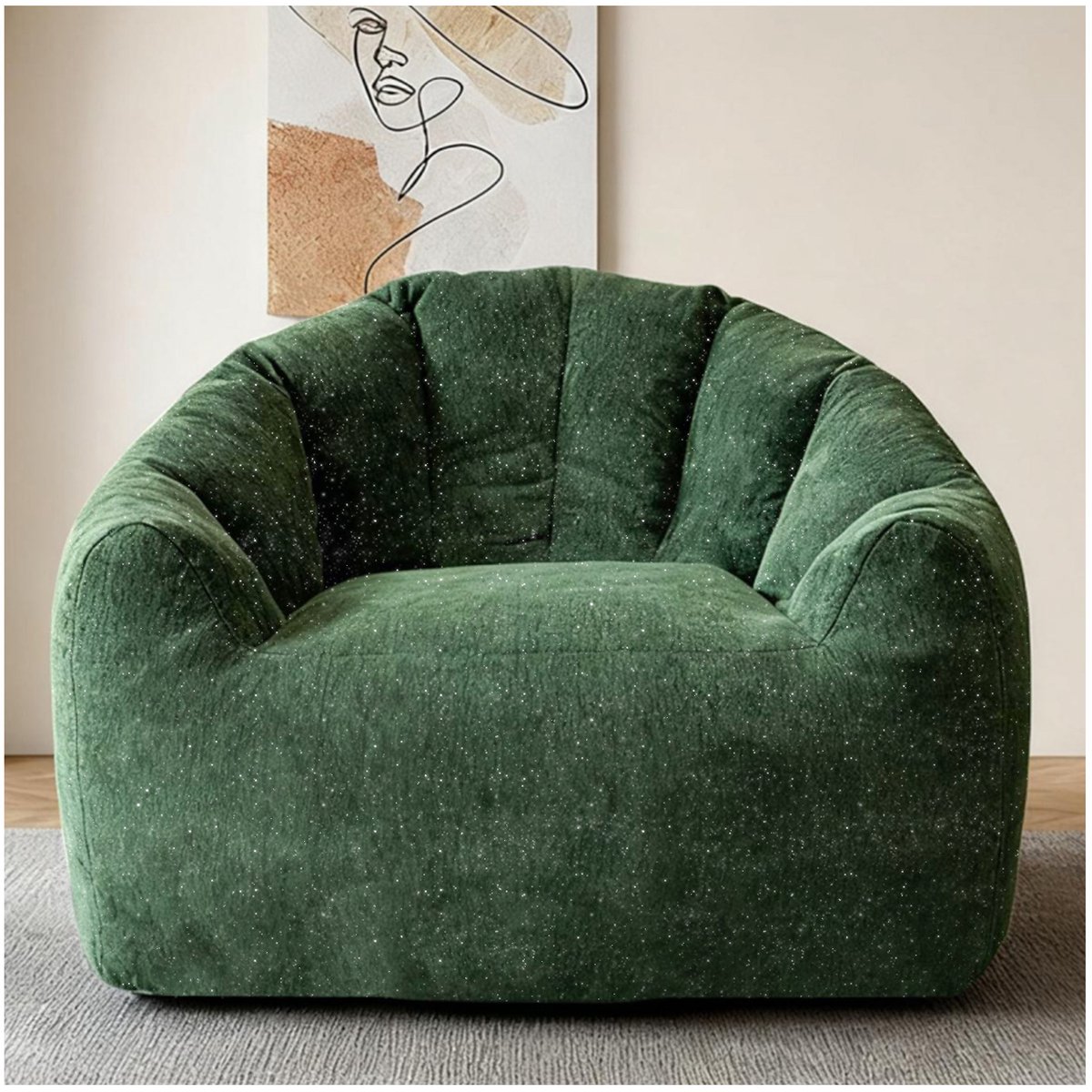 MODENUIT Zitzak 99 x 86,3 cm - Ergonomische Ronde Vorm Met Rugleuning - Voor Binnen - Fluweel Groen