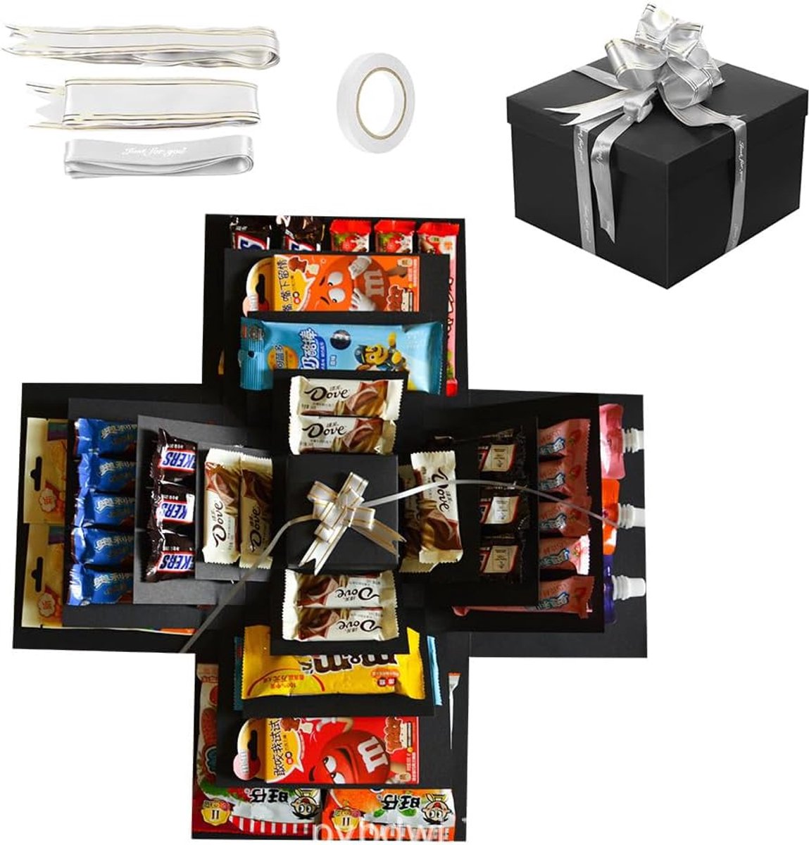 SnelShoppen - 5-laagse explosiebox, creatieve verrassingsdoos, doe-het-zelf handgemaakt, zwart, perfect voor Valentijnsdag, verjaardag, trouwdag, gesc