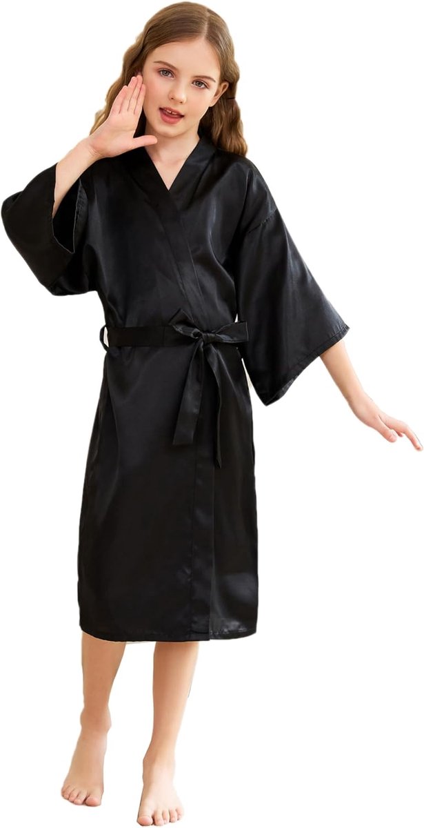 SnelShoppen - Satijnen Zijde Kimono-Badjas voor Kinderen, Meisjes, Luxe Spa, Bruiloft, Verjaardagsfeest, Perfecte Geschenken in Roze en Blauw