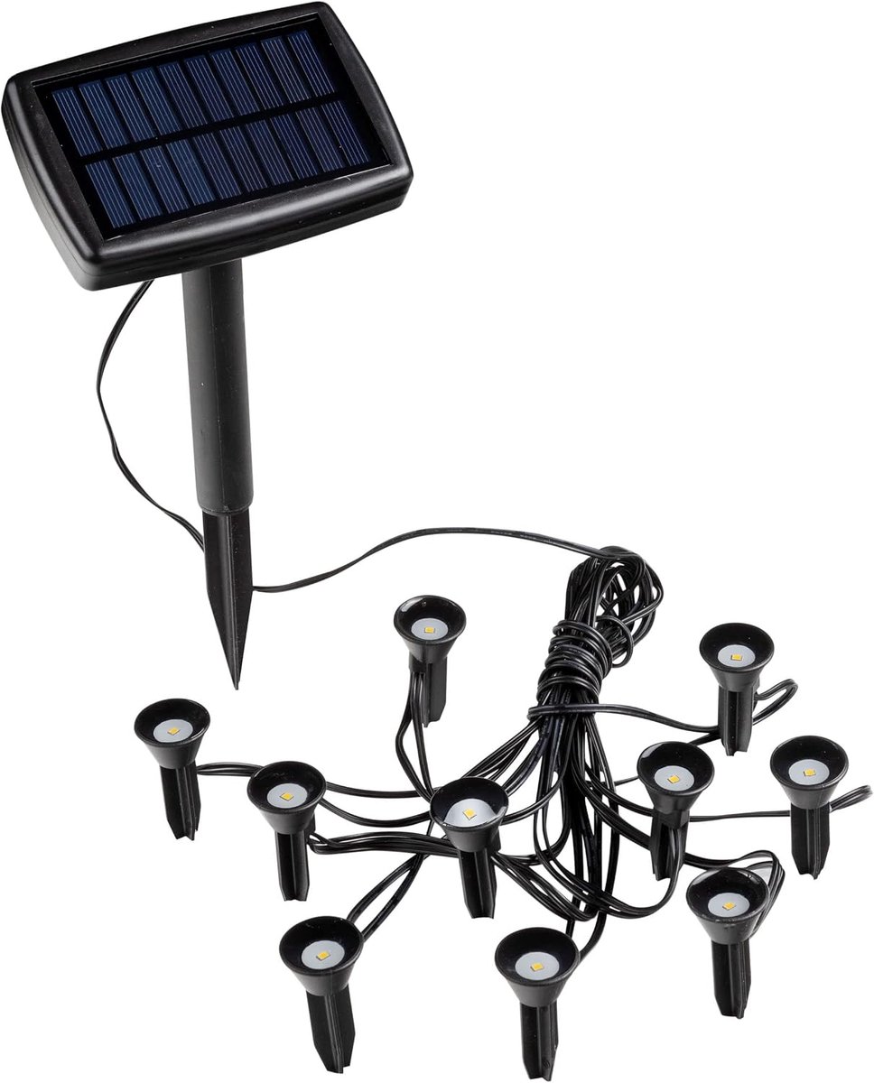 SnelShoppen - Set van 10 Mini LED Plantenspots op Zonne-energie - Warm Wit Tuinverlichting met Grondpen voor Balkon, Terras en Bloemen - Decoratieve V