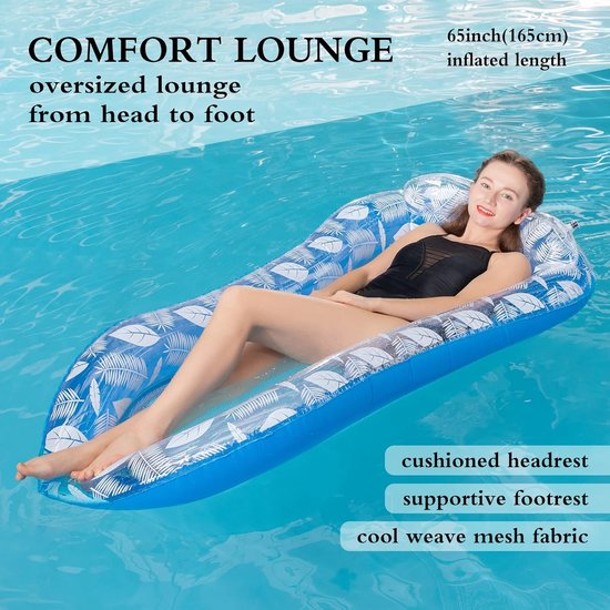 Thijox - Luchtmatras Zwembadhangmat met Mesh, Opblaasbare Waterhangmat met Hoofdsteun, Drijvende Loungestoel voor Zwembad, Strand en Meer, Comfortabel van Thijox — afbeelding 4