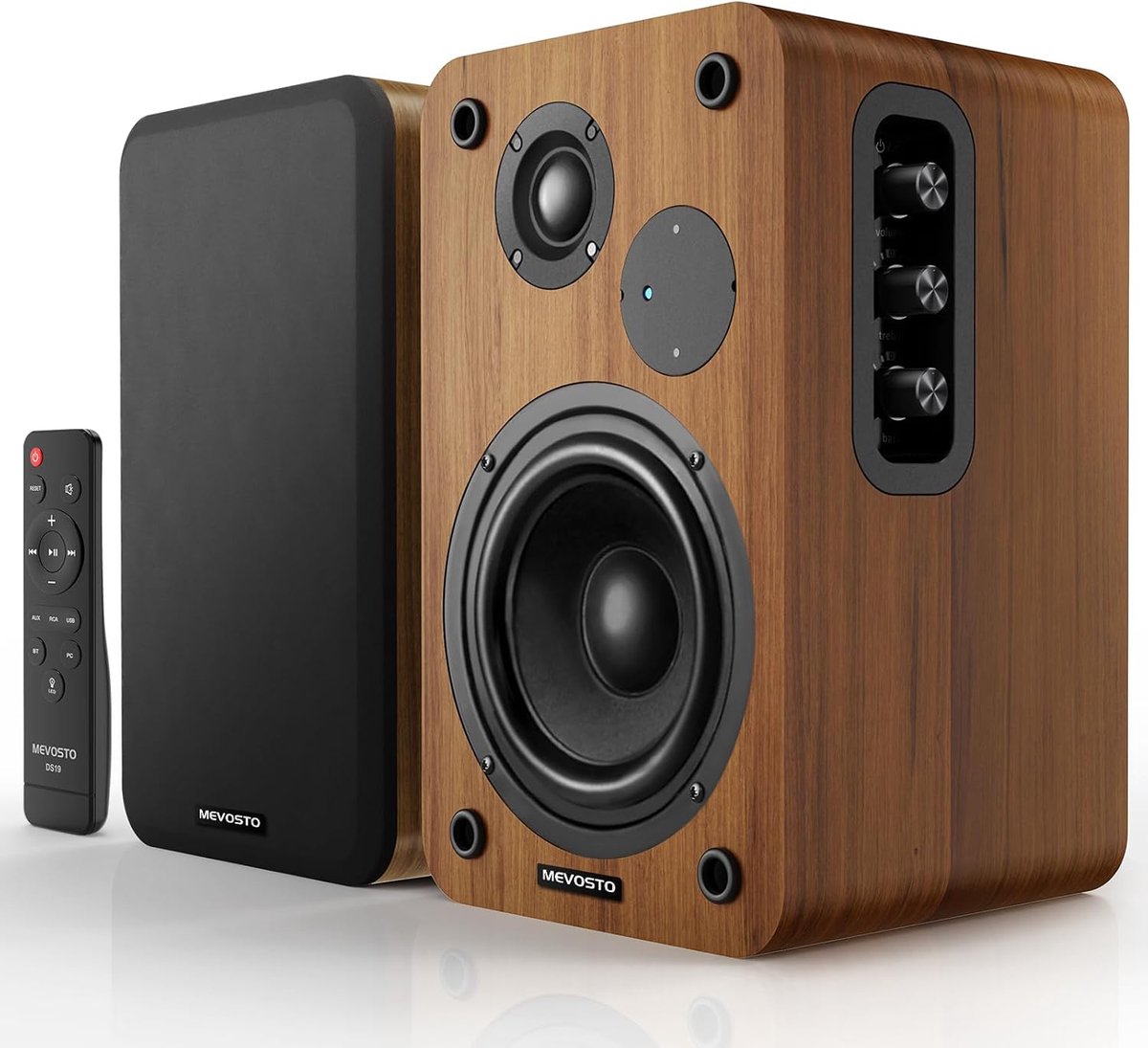 SnelShoppen - Actieve Boekenplank Luidsprekers 36W RMS - Draadloze BT 5.4 PC-Luidsprekers met 5'' Woofer, USB, AUX, RCA & Optische Ingang voor TV en P