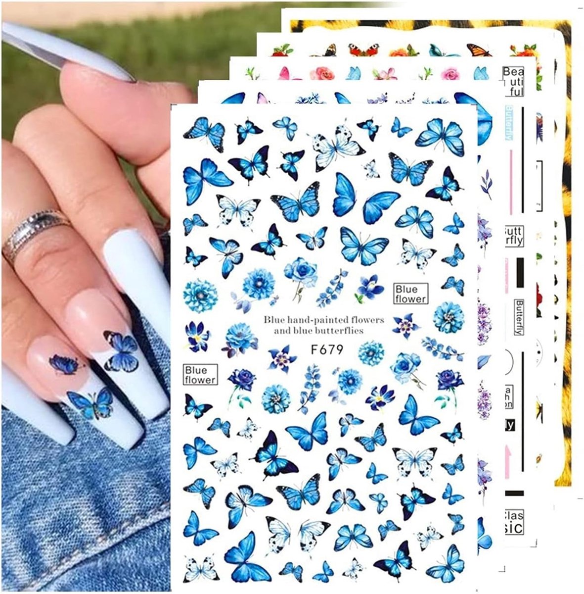 SnelShoppen - Vlinder Nagelstickers 8 Vellen Zelfklevende Nail Art Decoratie voor Feestelijke Nageldesigns, Kleurige Nagelversiering voor Elke Gelegen