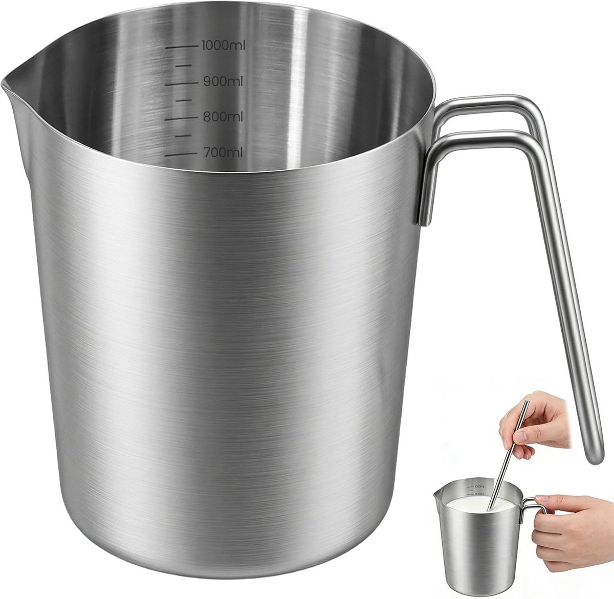 SnelShoppen - Maatbeker 1 liter - Roestvrij Staal Mengbeker voor Staafmixer met Meetschaal, Druppelvrije Schenktuit, Vaatwasmachinebestendig - Ideaal