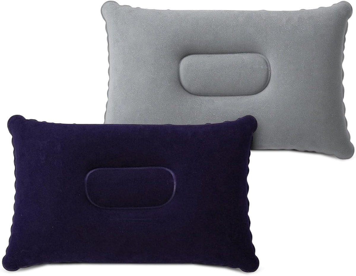SnelShoppen - 2 Stuks Opblaasbare Kussens voor Camping, Ultralichte Draagbare Blaaskussens voor Nek- en Lendensteun, Compact en Handig voor Reizen, Ka