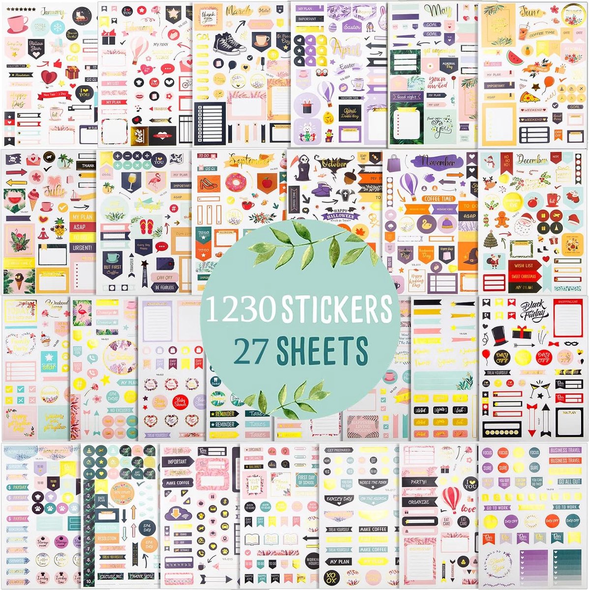 SnelShoppen - Planner Stickers Set 2026–2027 - 27 Vellen / 1230+ Stickers voor Bullet Journal, Agenda, Maand- en Thema Stickers voor Creatieve Plannin