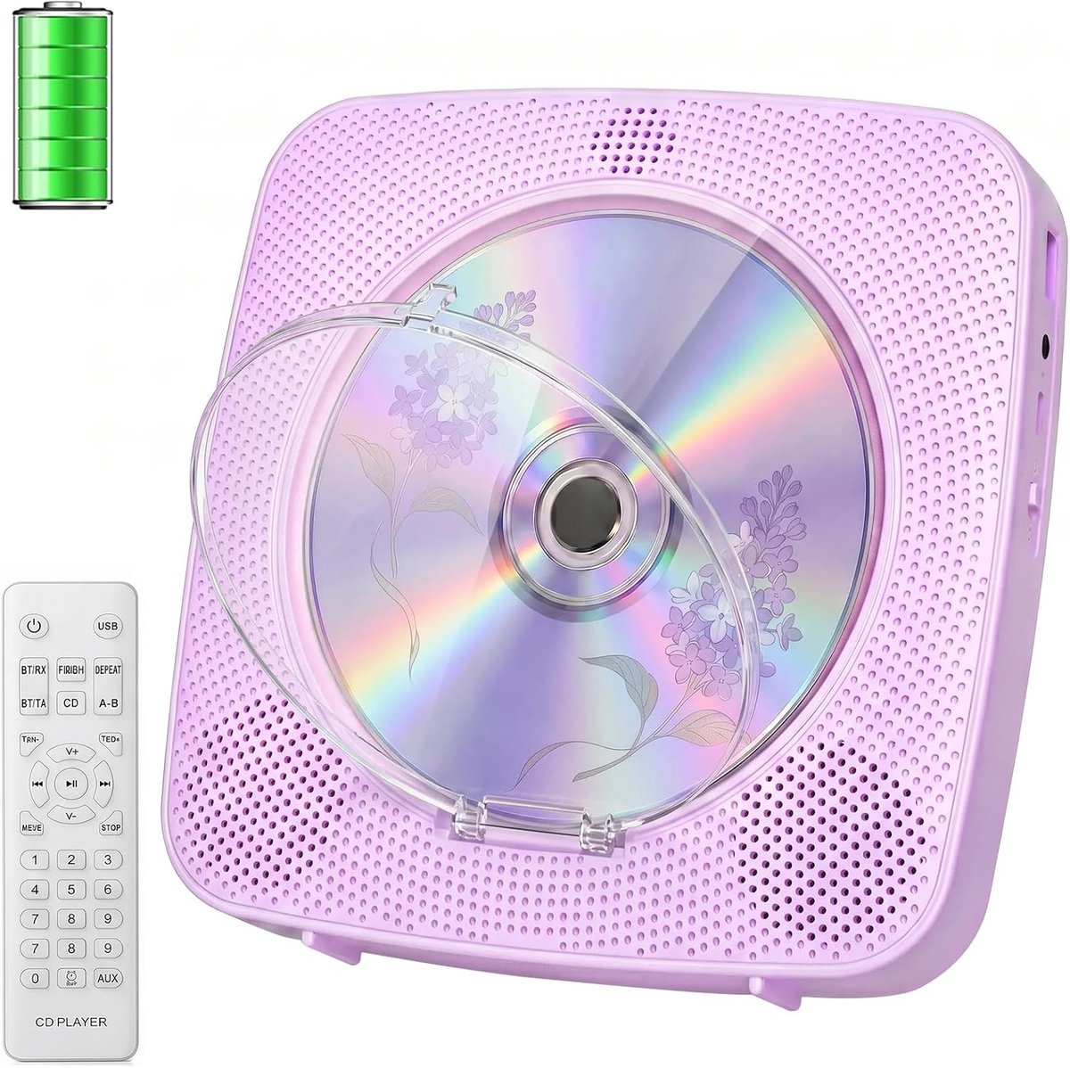 SnelShoppen - Draagbare CD-speler met Bluetooth, 1800 mAh batterij, AUX & USB, FM-radio, LCD-scherm, ideaal voor thuis, tuin, camping en feesten