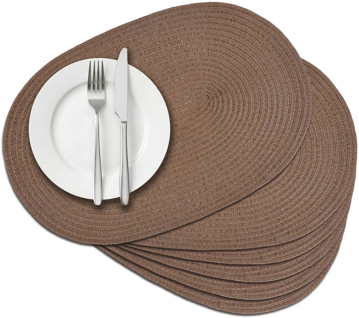 6 Stuks Placemats - Onderzetters - Ovaal Placemat - 45x30 cm - Hittebestendige Wasbare Tafelmats - Beschermt Tegen Vlekken en Hitte - Voor Binnen en Buiten - Bruin