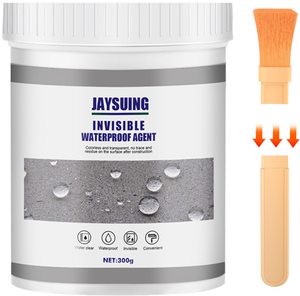 Waterdichte lijm - Transparante waterdichte coating - 300 g - Waterdichte kit - Lekreparatiecoating - Geschikt voor badkamers, keukens en buitenmuren - Lekvrije lijm - Plastic kwast
