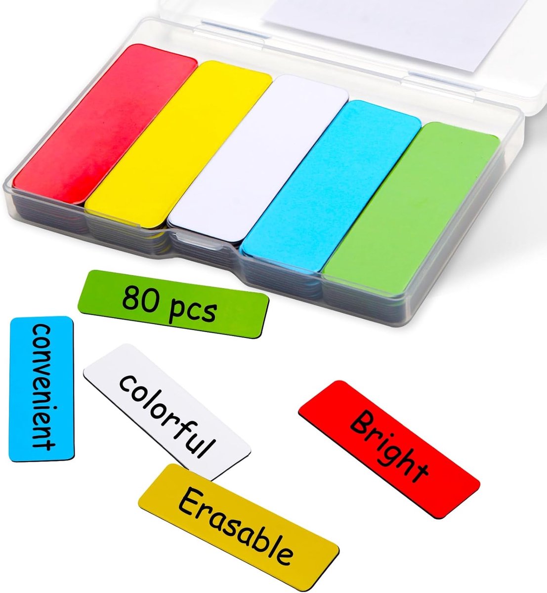 SnelShoppen - Schrijfbare Magnetische Labels 60x20mm - 80 Stuks - Herbruikbare Kleurrijke Magneetstrips voor Magnetische Whiteboards, Koelkast en Meta