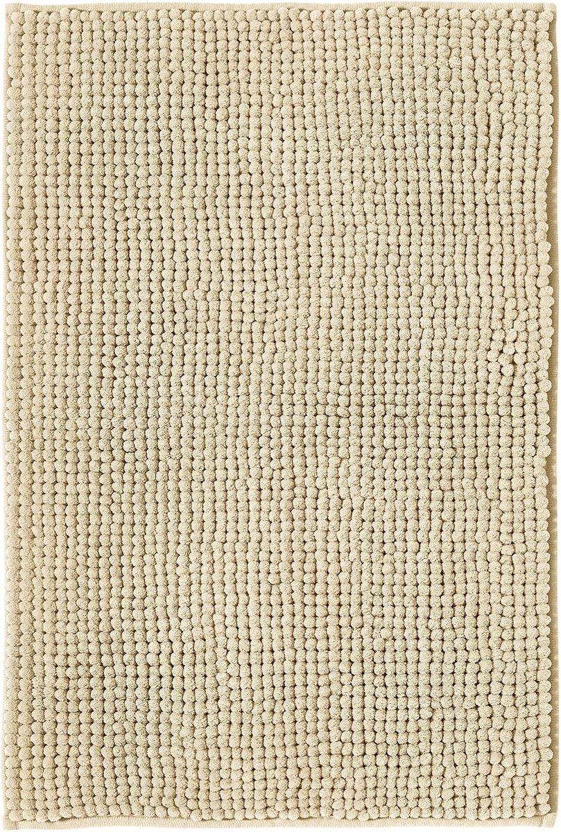 SnelShoppen - Badmat Anti-Slip Chenille - Super Absorberend en Machinewasbaar - Badmat Set voor Badkamer, Douche, Bad of WC - Beige 50x80 cm