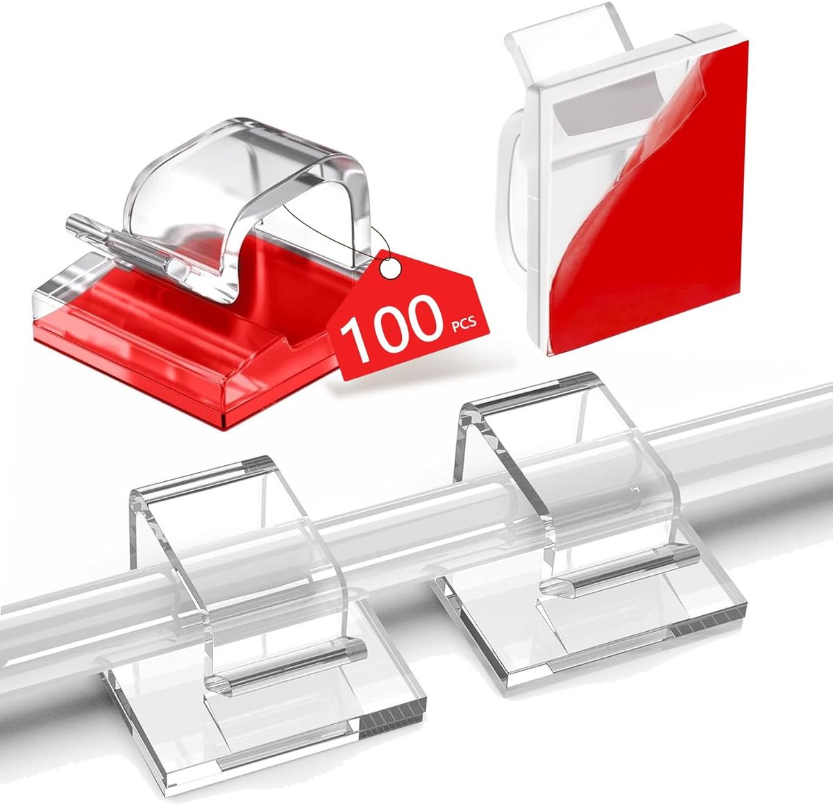 Thijox - 100 Stuks Zelfklevende Kabelhouders Kabelclips Bureau Kabelklemmen Organizer Kabelbevestiging Kabelgeleiding Lichtketting Groot