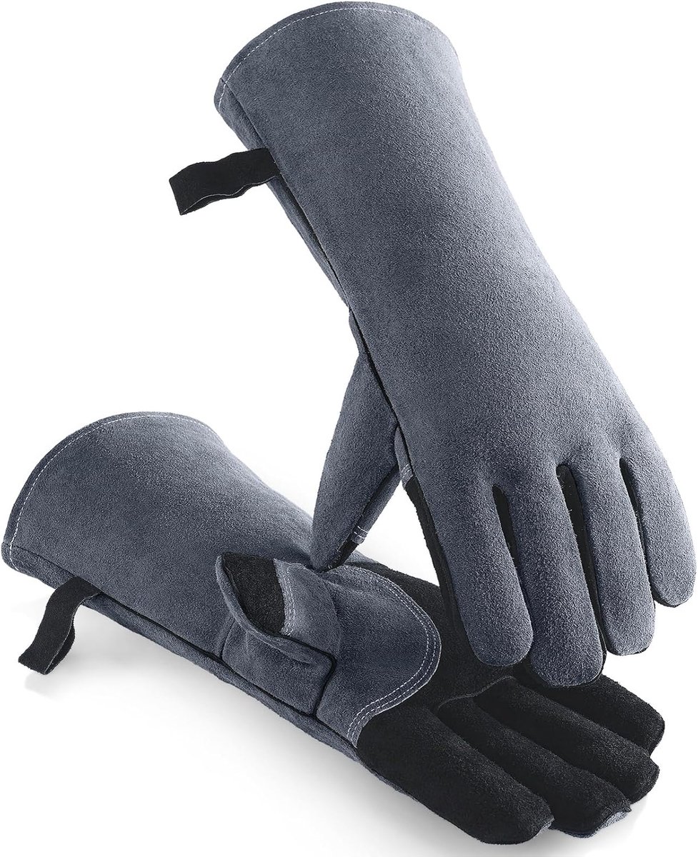 SnelShoppen - Hittebestendige BBQ Handschoenen 500°C - Leren Grillhandschoenen voor Tuin, Keuken, Camping, Feest - Comfortabel en Flexibel - Perfecte