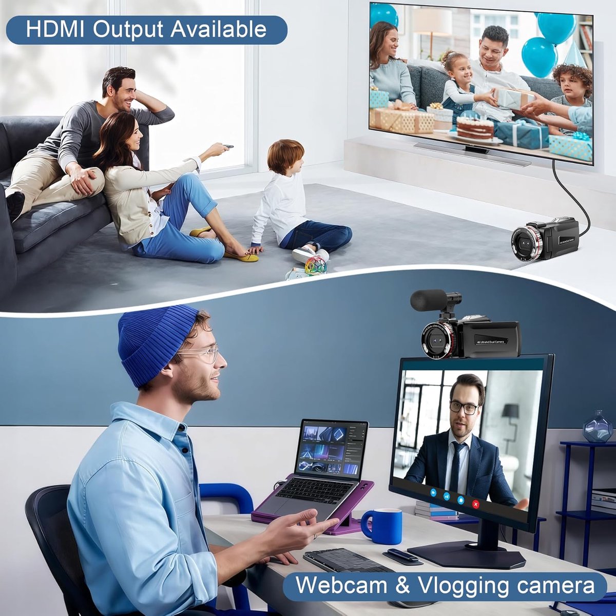 SnelShoppen - 4K videocamera 64 MP Digitale Camcorder 60 FPS met Stabilisatie, Draagbare Vlogging Camera voor YouTube, Inclusief Microfoon, 2 Batterij thumbnail 6