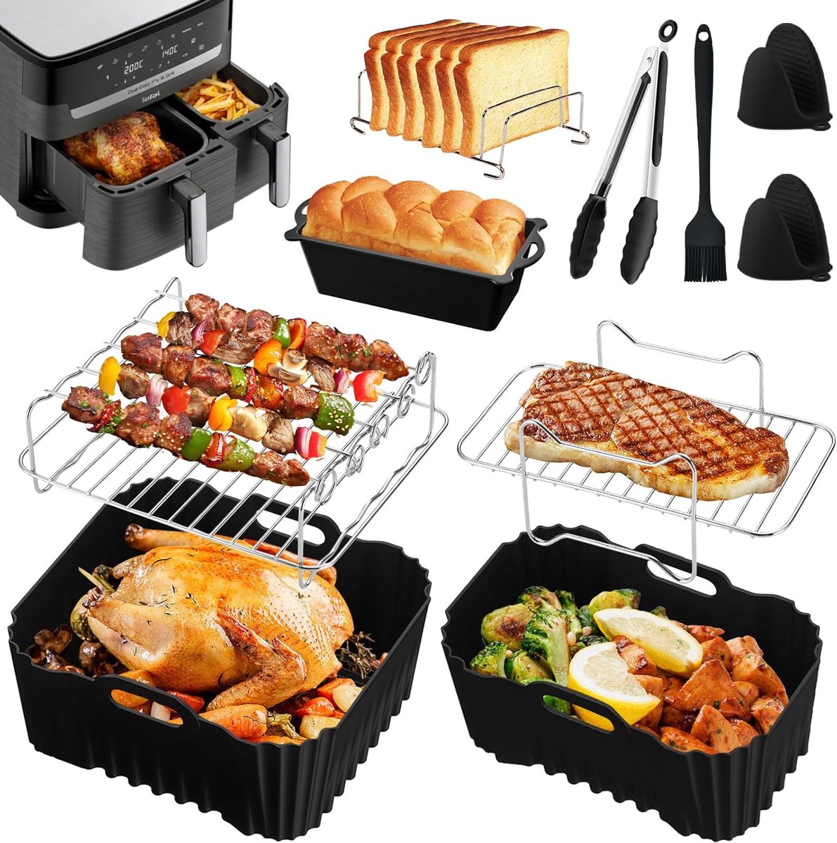 SnelShoppen Airfryer-accessoires voor heteluchtfriteuse XXL siliconen mal voor Tefal Dual Easy Fry 11L (6 5L 4 5L) multifunctioneel perfect voor