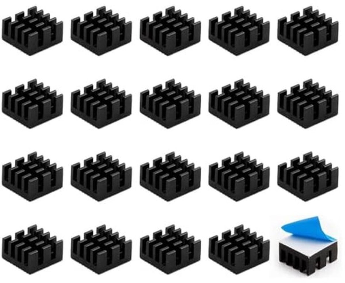 Aluminium koellichaam Zwarte koellichaam thermische kleefpad 7 x 14 x 14 mm Aluminium koellichaamset voor 3D-printers, efficiënte warmteafvoer, roestvrij en duurzaam